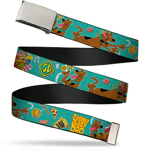 Adjustable Belt, Clamp Buckle, Cut-to-Fit, Scooby Doo Snacks Bone Monogram Blues