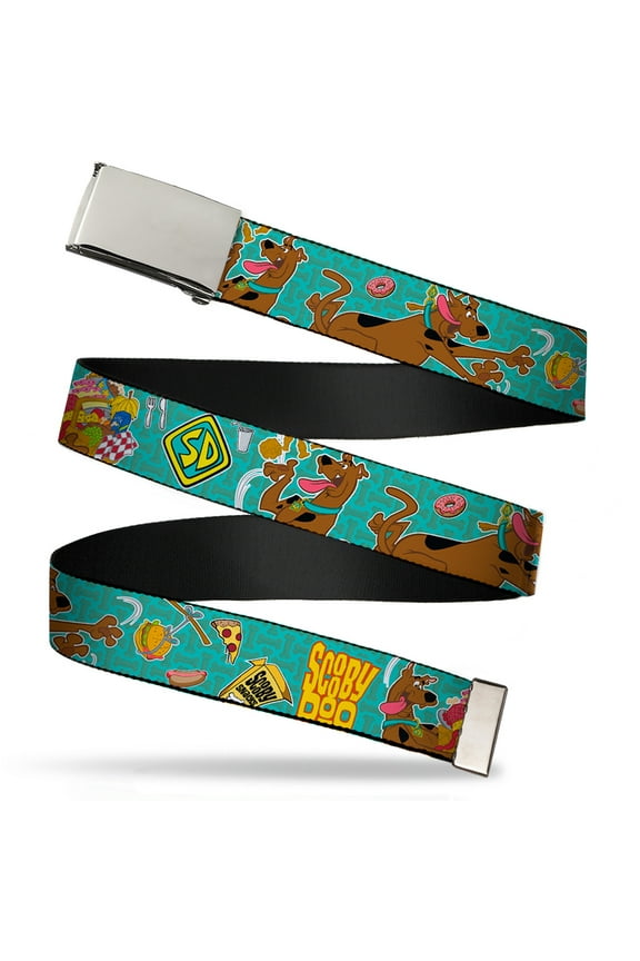 Adjustable Belt, Clamp Buckle, Cut-to-Fit, Scooby Doo Snacks Bone Monogram Blues