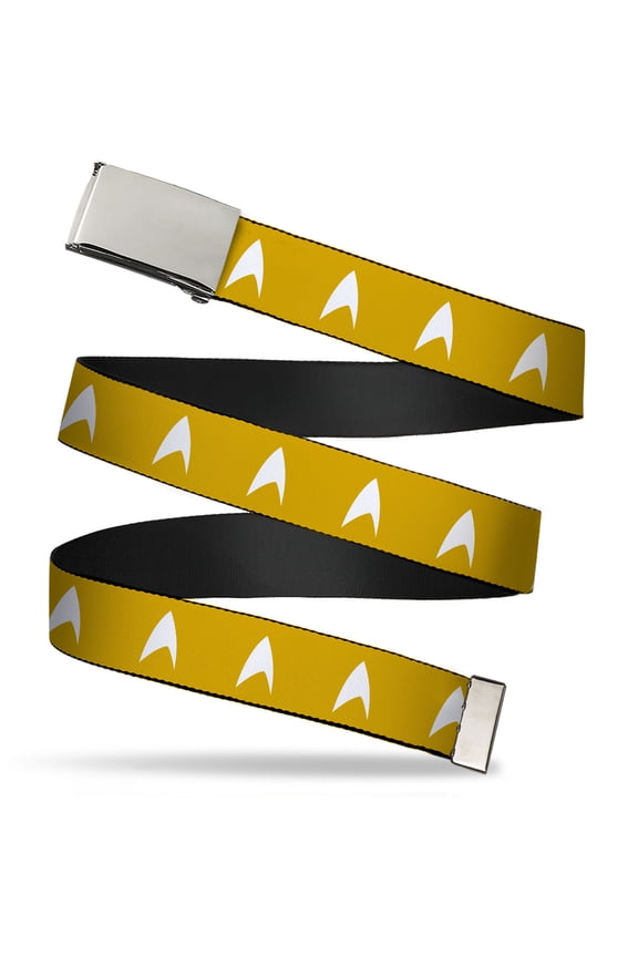 Adjustable Belt, Clamp Buckle, Cut-to-Fit, Star Trek Starfleet Insignia Golden Yellow White
