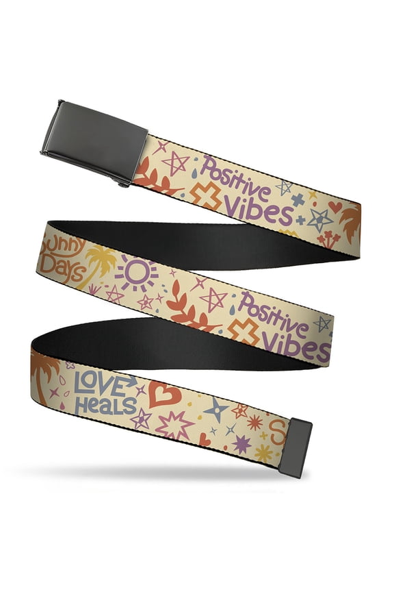 Adjustable Belt, Clamp Buckle, Cut-to-Fit, Summer Harmony Collage Beige Multi Color