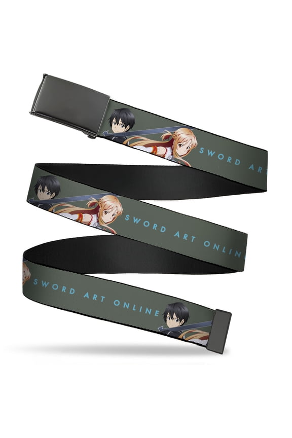 Adjustable Belt, Clamp Buckle, Cut-to-Fit, Sword Art Online Kirito and Asuna Pose and Title Logo Gray