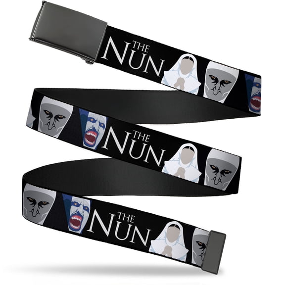 Adjustable Belt, Clamp Buckle, Cut-to-Fit, The Nun Sister Irene and Demon Nun Valak Icons Black White