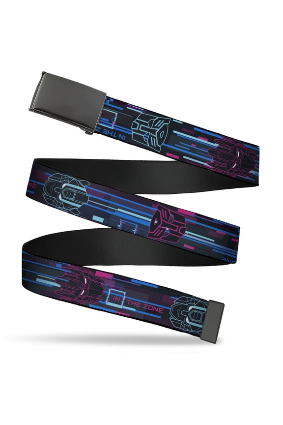 Adjustable Belt, Clamp Buckle, Cut-to-Fit, Transformers Autobots In the Zone Icons Blues Reds