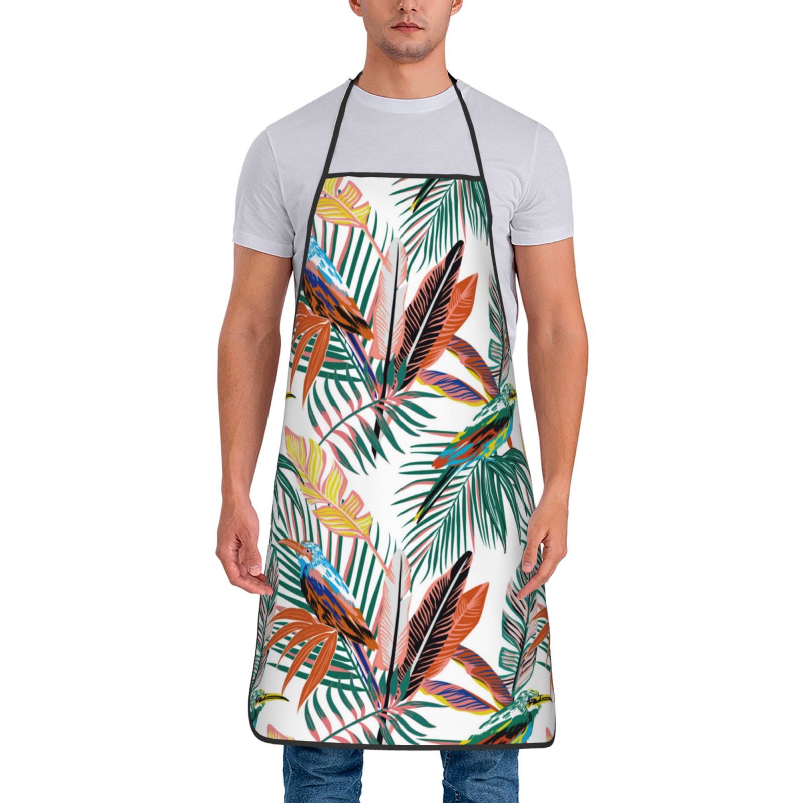 Adjustable Bib Apron - Colorful Bird Palm Leaves Waterdrop Resistant ...