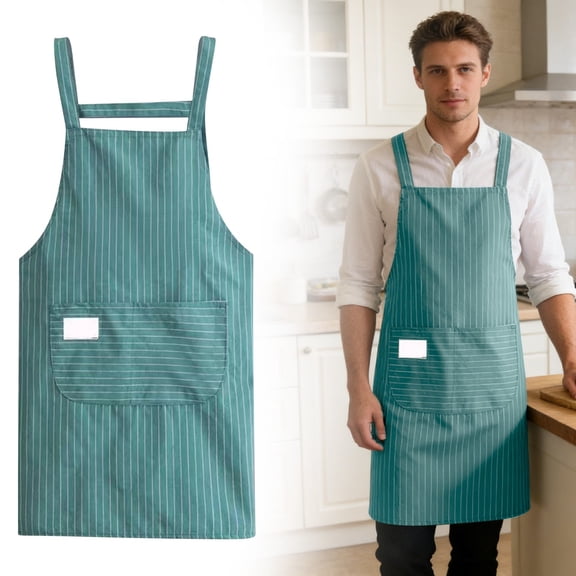 Adjustable Bib Kitchen Cooking Apron with Pockets, Soft & Durable Fabric for Men Women, Large Coverage for Grilling & Baking, Green, By MCZQSON