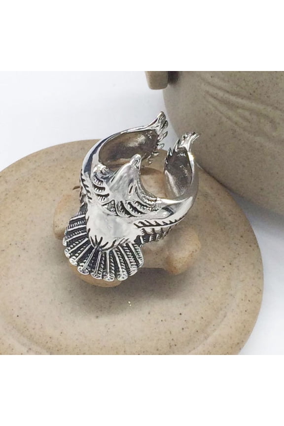 Adjustable Big Eagle Wing Open Ring Vintage Viking Punk Zinc Alloy Animal Statement Ring for Women and Men Silver and Gold Tone Classic Jewelry