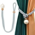 thumbnail image 1 of Adjustable Big Pearl Curtain Tiebacks, Cotton Hand Woven Tie Back Decorative Rope, Holdbacks for Curtains Draperies Curtain Ties for Home Bedroom Office Decorative Curtain (Grey) 21.65x1.57", 1 of 9