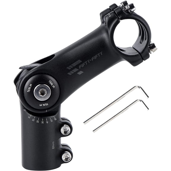 Adjustable Bike Stem, 0-60 Degree Mountain Bike Stem, Riser Stem for 1-1/8 Steer Tube 31.8mm Handlebar, Alloy Stem for Most Bicycle, Road Bike, MTB, E-Bike with 2 Hex Keys