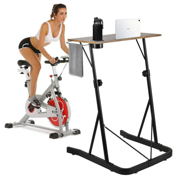 Adjustable Bike Trainer Desk, Portable Standing Workstation with Sturdy Triangle Base for Home Office and Indoor Cycling