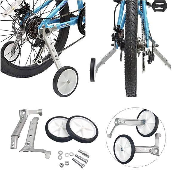 Adjustable Bike Training Wheels Kit Metal Stabilizer Side Wheels With Full Mount Hardware For Outdoor Cycling(Silver-One Size)