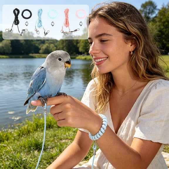 Adjustable Bird Flight Leash Set with Leg and Wrist Loop, Escape Proof Outdoor Training Tether for Parrots, Budgies, Lovebirds, and Pigeons