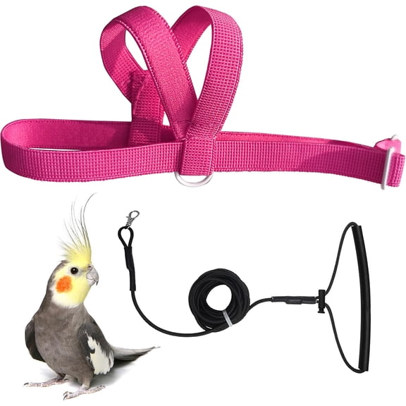 Adjustable Bird Harness with 80 Inch Leash, Outdoor Flying Kit Training Rope for Bird Parrots Cockatiel S Size Weight 70-120 Grams,Magenta