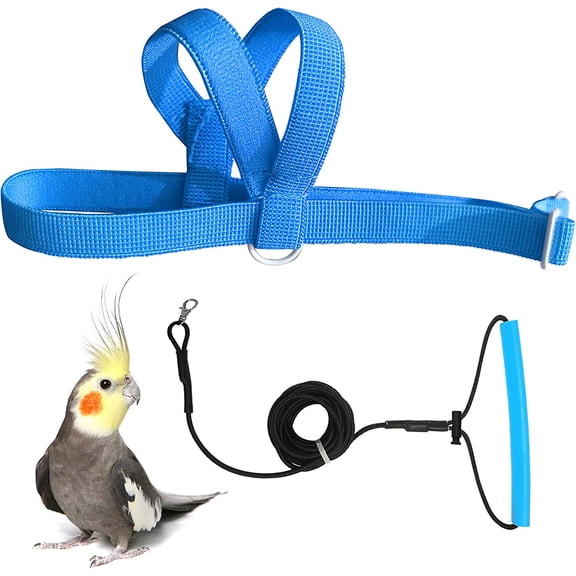 Adjustable Bird Harness with 80 Inch Leash,Outdoor Flying Training Rope Kit for Bird Parrots Cockatiel S Size Weight 70-120 Grams,Blue