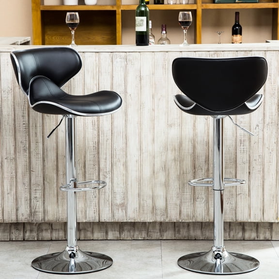 Adjustable Black Of 2 - Base, Faux Leather Seat With Comfort Foam, 360 Degree Swivel Function, For Different Areas Upholstery , 2, Foam Base And Fits Living Room, Dining Bar, Office, Outdoor