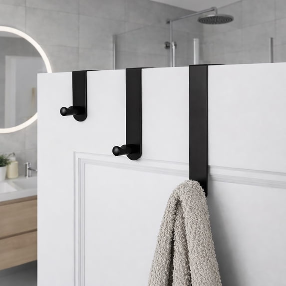 Adjustable Black Over The Door Hooks - 3-Piece Door Hanger Set for Clothing and Accessories, Perfect for Home & Office - Includes 1 Large, 1 Medium, 1 Small Door Rack