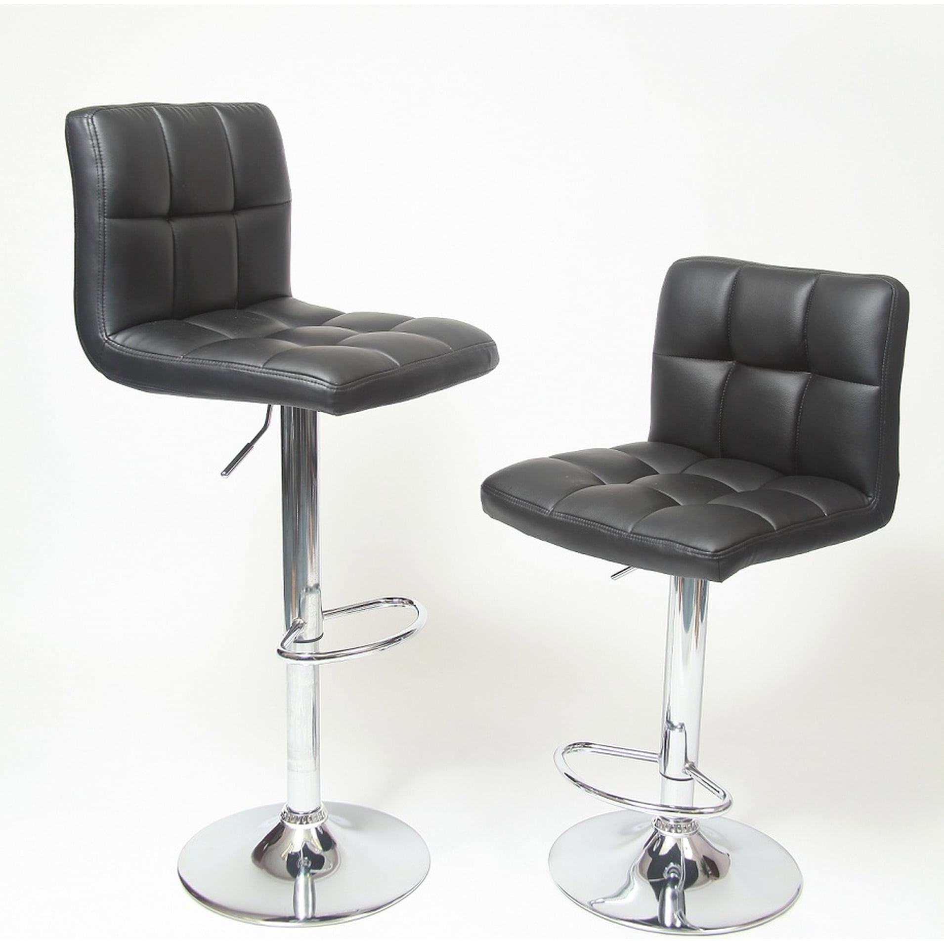 Adjustable Black Faux Leather Bar Stools ( Of 2), Hydraulic Mechanism ...