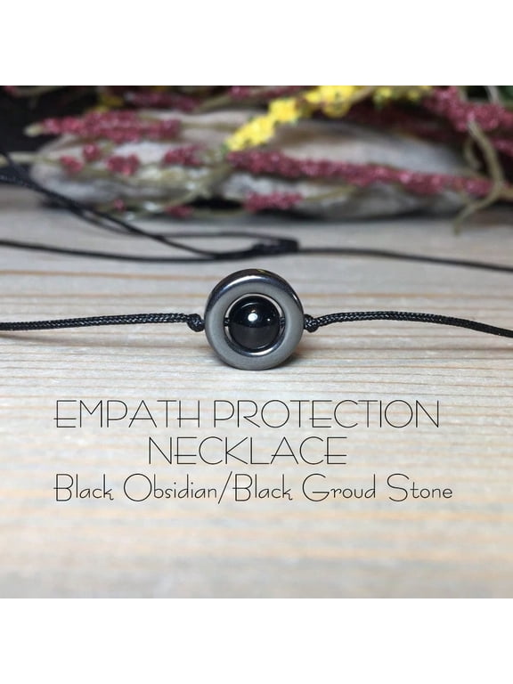 Adjustable Black Obsidian & Hematite Empath Protection Necklace - Unisex Drawstring Necklace for Men and Women