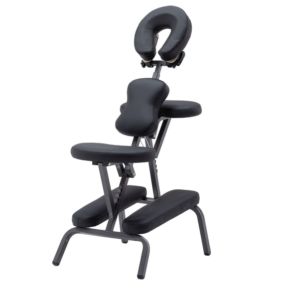 Adjustable Black Portable Massage Chair with Face Cradle and Carrying Bag for Tattoo, Salon, Spa Studios