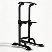 Adjustable Black Power Tower Dip Station for Home Gym Strength Training with Pull-Up Bar and Push-Ups