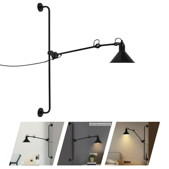 Adjustable Black Rocker Wall Lamp Wall Sconce Long Arm Bedside Light Fixture LED