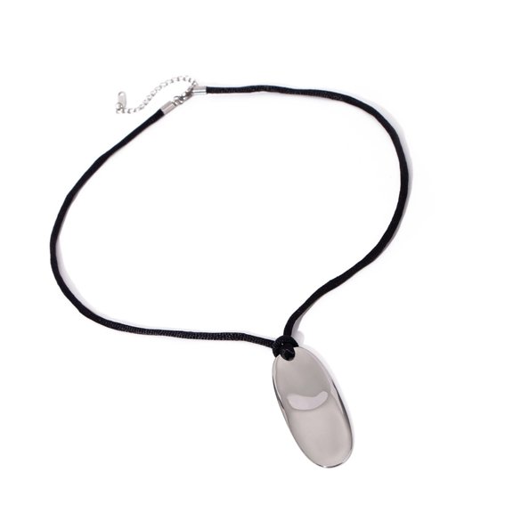 Adjustable Black Rope Necklace with Geometric Pendant Oval Smooth Convex Choker