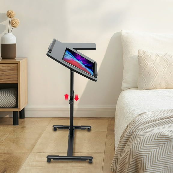 Adjustable Black Tattoo Workbench with Dual Surfaces, Sturdy Iron Frame, Smooth Baked Paint Finish, Mobile with Lockable Wheels, Easy Assembly