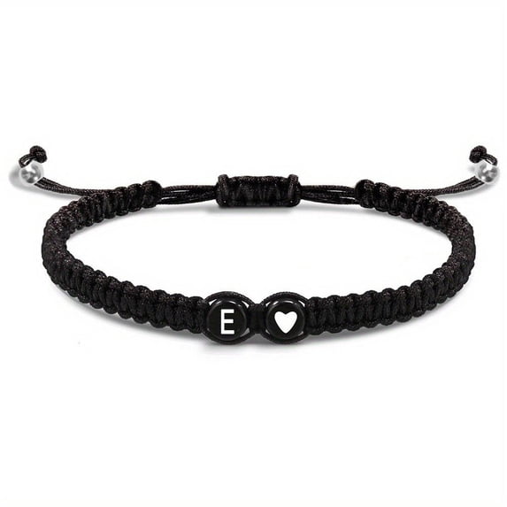 Adjustable Black Wax Rope Bracelet with 26 Initial Letters A-Z for Couples and Individuals