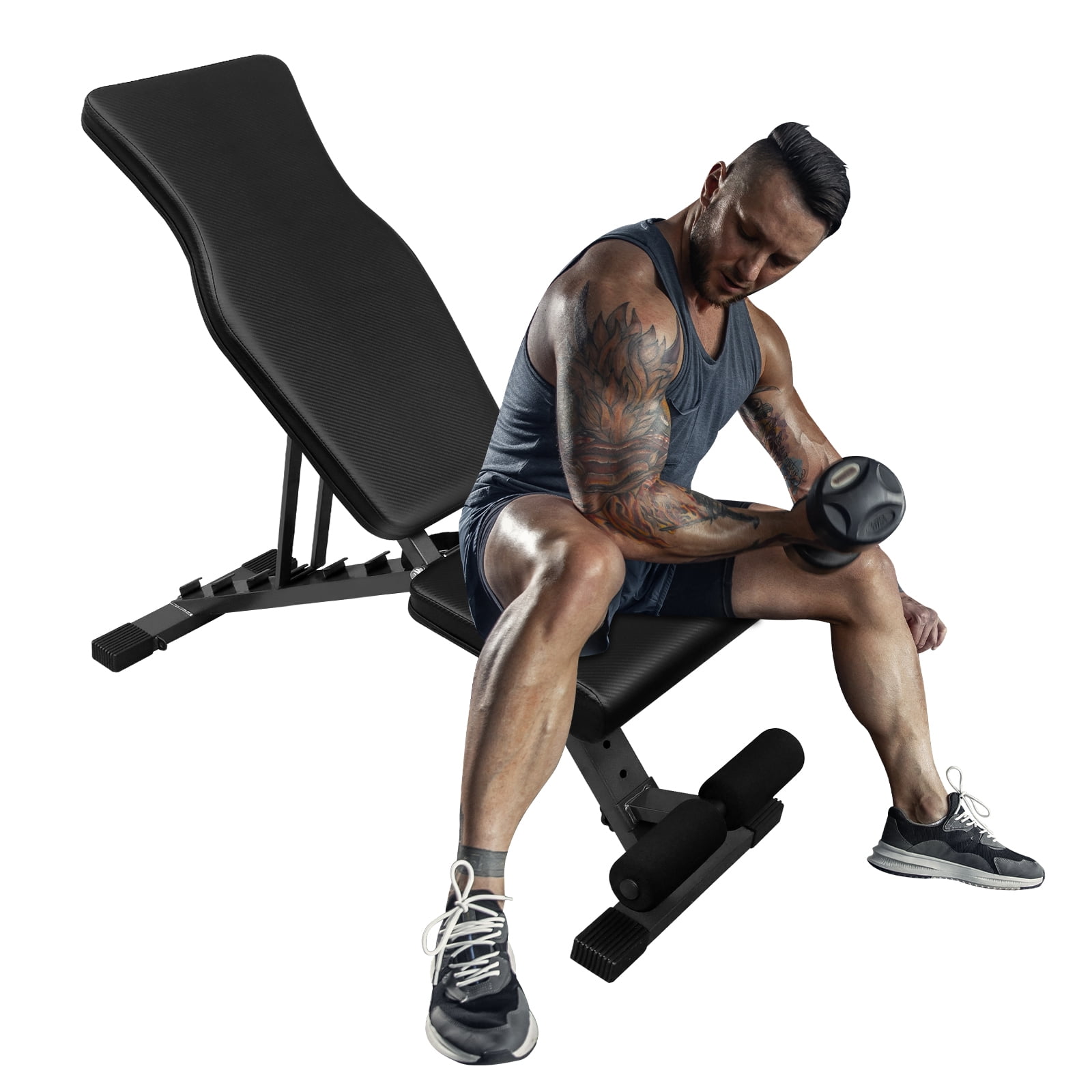 Adjustable Black Weight Bench for Full Body Workout Sit up Chair Foldable Incline Decline Strength Training Equipment Sit Up Bench