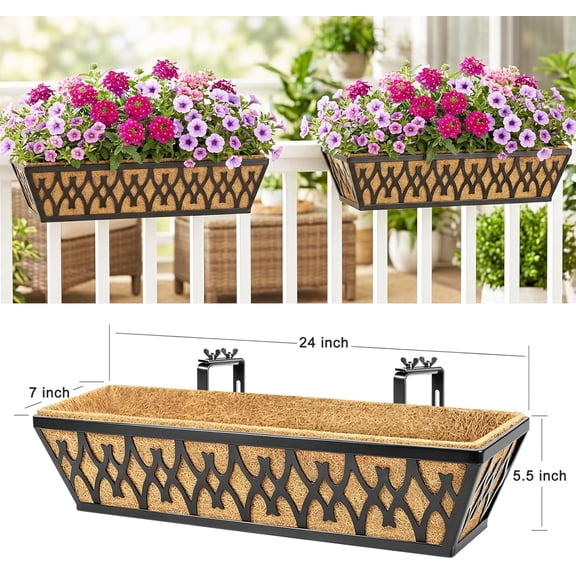 Adjustable Black Window Boxes Planters 24 Inch With Hanging Flower Baskets