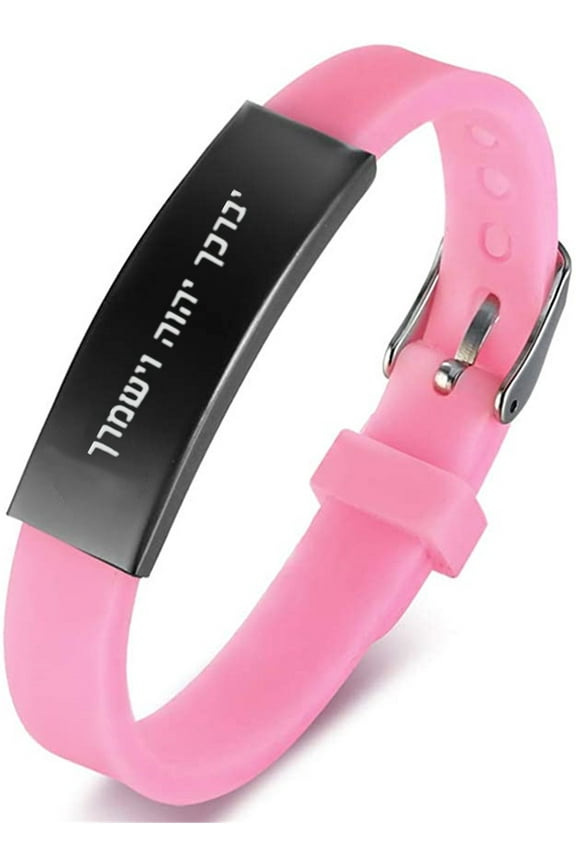 Adjustable Blessing Hebrew Prayers Engraved Silicone Strap Bracelet Bangle, Jewish Kabbala Amulet Wristband for Men Women Teens Religious Israel Sh'ma Jewelry, May God Bless and Guard You, Pink