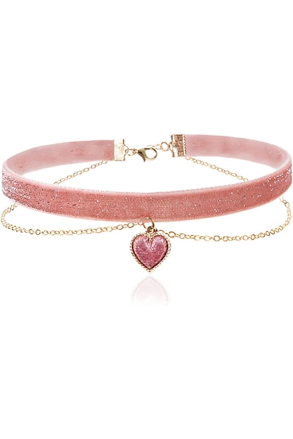 Adjustable Bling Bling Velvet Choker Necklace for Women Dainty Charm Romantic Pastel Pink and Mint Green Love Heart Pendant Necklaces Y2k Aesthetic Necklace
