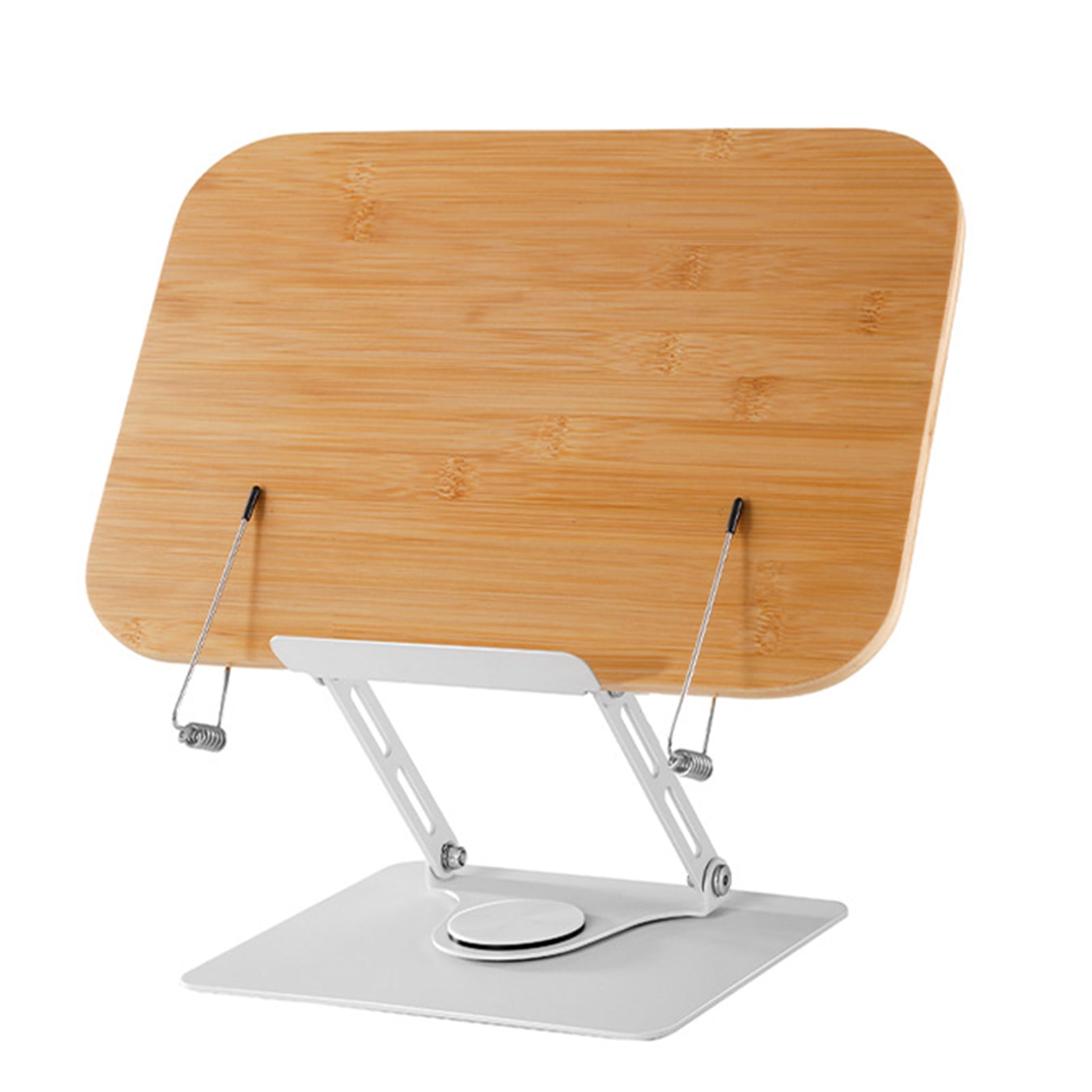 Bamboo Book Stand With 360?? Rotation - Adjustable Reading Holder With Page Clips For Hands-Free Use