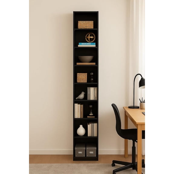 Adjustable Bookcase,8-Tier Space Saving Storage,12-Inch Width Open Shelf Bookcase,Tall Bookshelves, Freestanding Open Book Shelves for Bedroom,Living Room,Office,Kitchen,Black