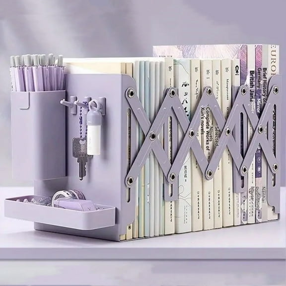 Adjustable Bookends, 19" Metal Book Ends for Heavy Books, Book Organizer for Office, Bookstore, Home, Purple
