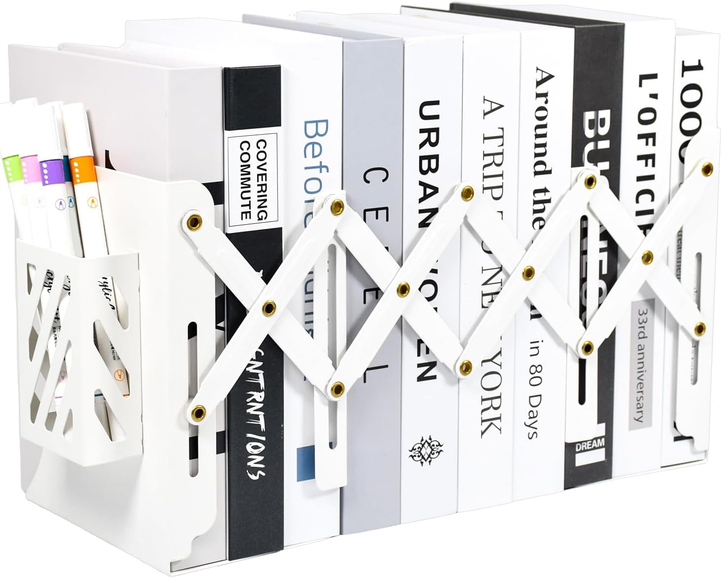 Adjustable Bookends Metal Book Ends with Pen Holder for Heavy Books 3 ...