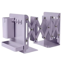 Adjustable Bookends with Pen Holder, Expandable Heavy Duty Metal Book Organizer for Desk, Office and Home Library, Retractable Book Stoppers for Books