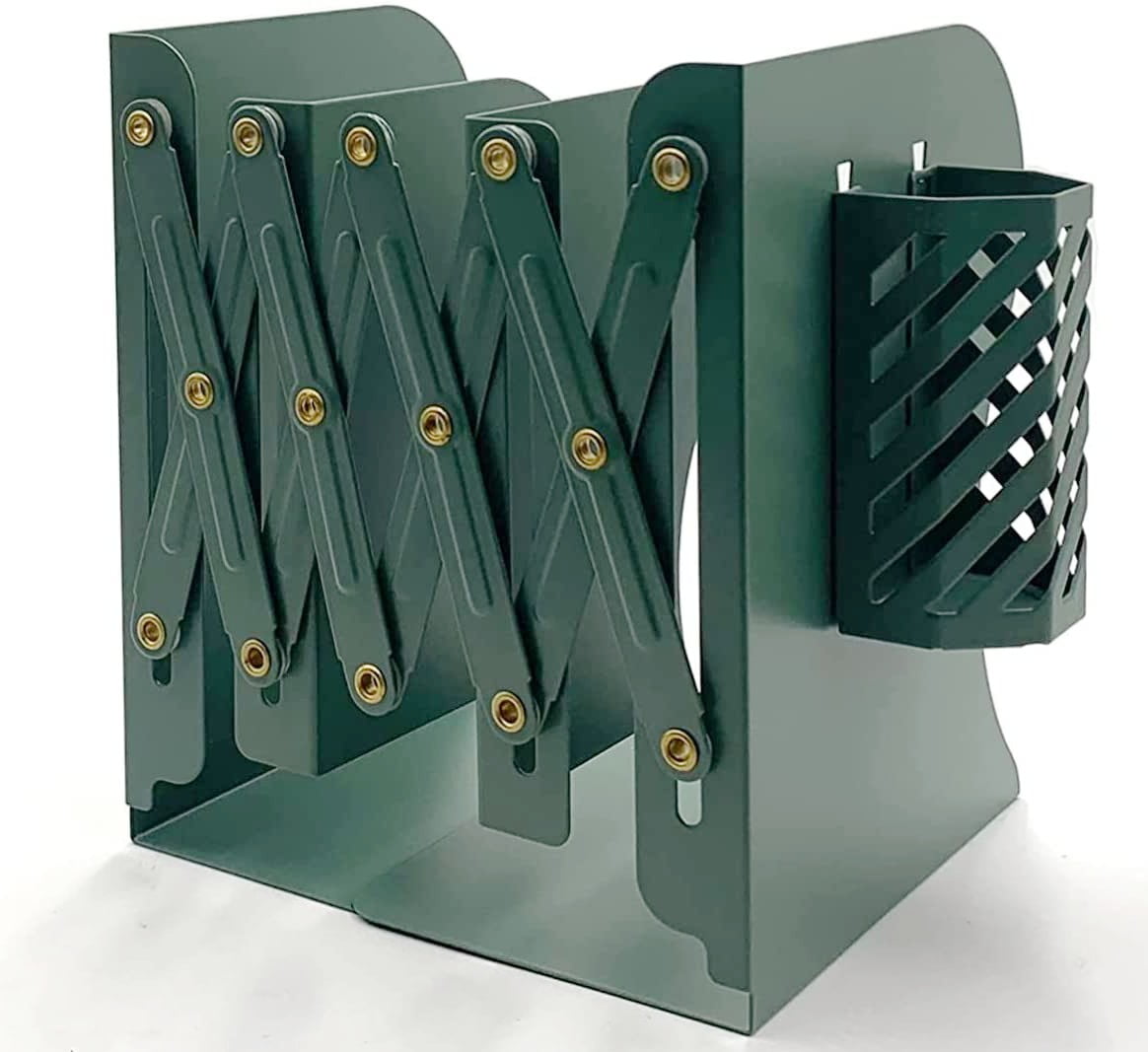 Adjustable Bookends with Pen Holder, Happon 3 Compartments Decorative ...