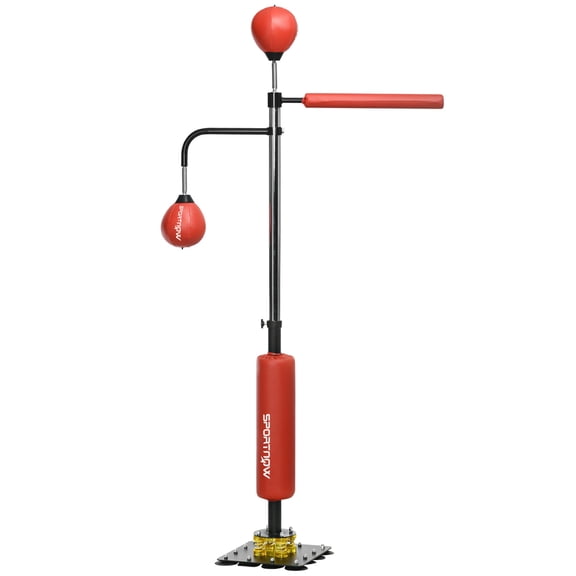 Adjustable Boxing Bag Stand with Reflex Bar and Speed Bag for Home Gym, 47-68 Height, Steel Frame with Suction Cups, Red