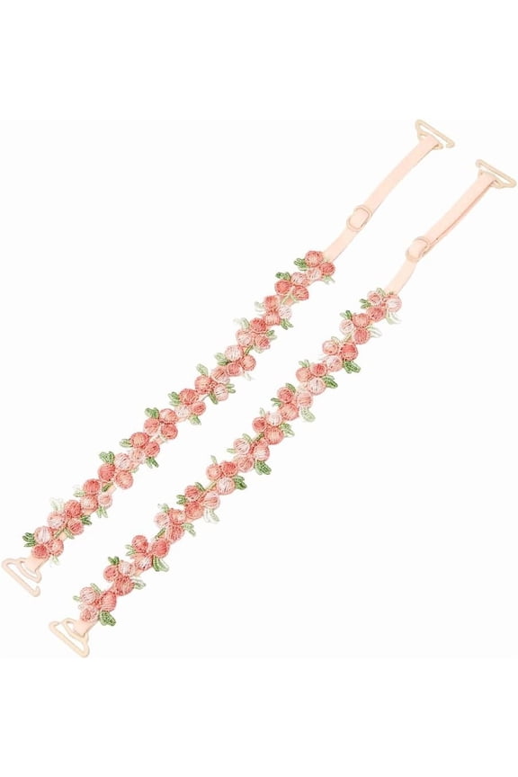 Adjustable Bra Straps Flower Polyester Embroidered Lace Shoulder Straps Coral 290~330x21.5x4.5mm