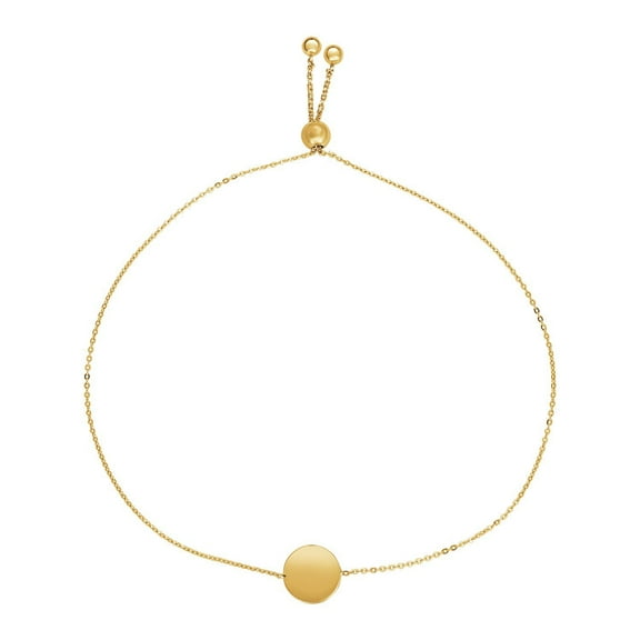 Adjustable Bracelet with Shiny Circle in 14k Yellow Gold 9.25 in