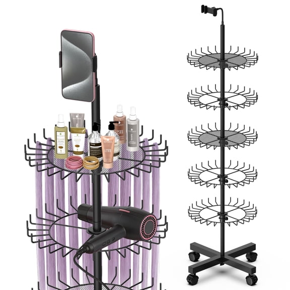 Adjustable Braiding Hair Rack Stand with 140 Pegs - Hair Extension Organizer with Phone Holder & Storage Trays for Salon Professionals and Home Use