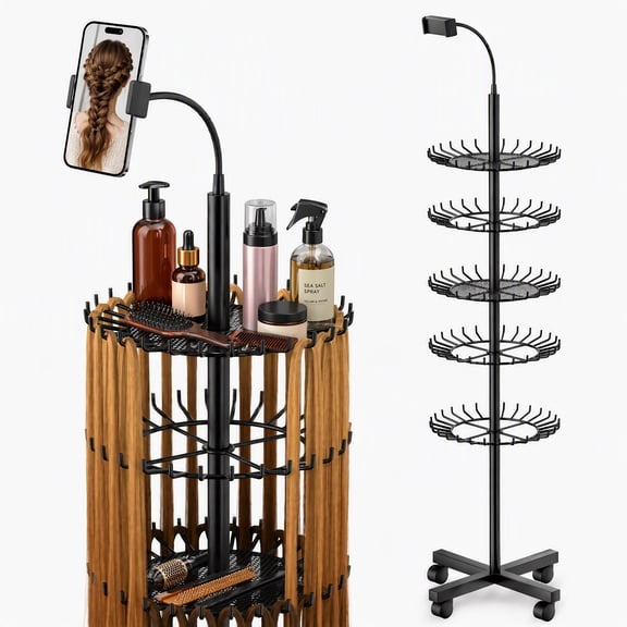Adjustable Braiding Hair Rack Stand with 140 Pegs - Hair Extension Organizer with Phone Holder & Storage Trays for Salon Professionals and Home Use