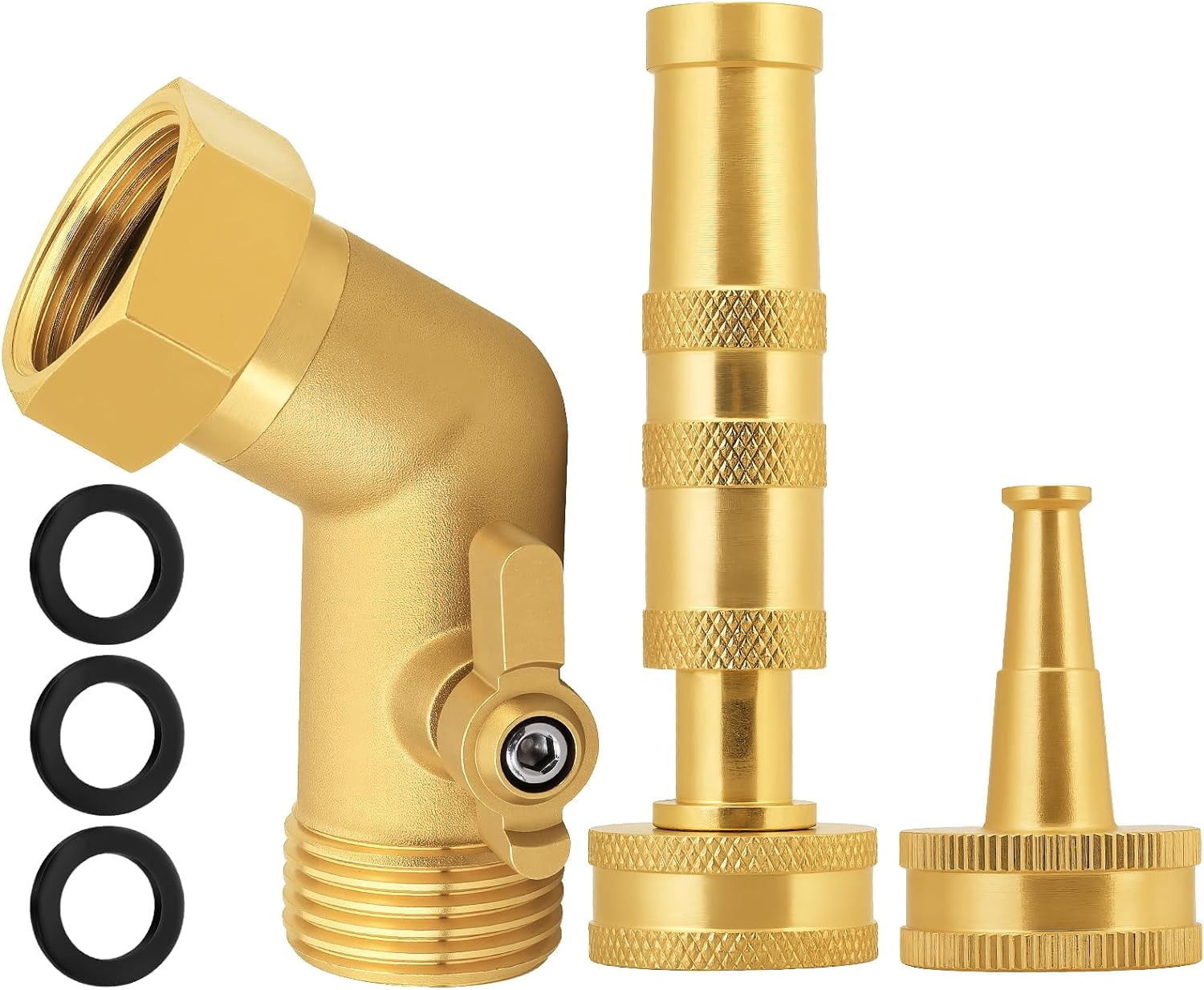 Adjustable Brass Hose Nozzle with 45-Degree Switch Valve - 3/4 GHT Thread High Pressure Sprayer for Car Washing, Garden Irrigation & Daily Cleaning