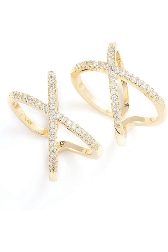 Adjustable Brass Micro Pave Clear Cubic Zirconia Cuff Rings Open Rings Criss Cross Rings Double Rings X Ring Long-Lasting Plated Real 18K Gold Plated Size 7 Inner Diameter: 17mm