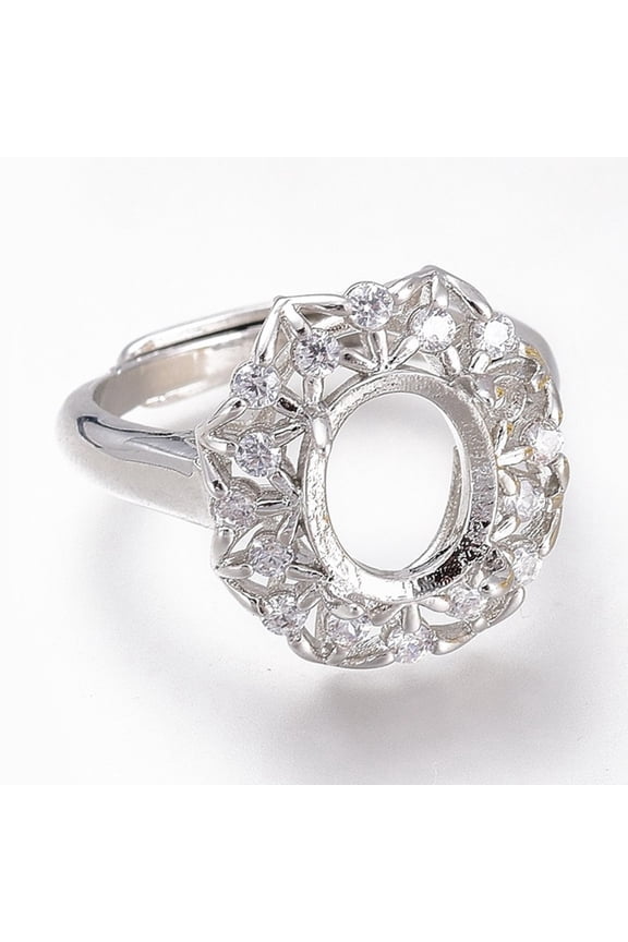 Adjustable Brass Micro Pave Clear Cubic Zirconia Finger Ring Components 4 Claw Prong Ring Settings Flower Platinum