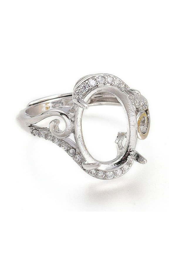 Adjustable Brass Micro Pave Clear Cubic Zirconia Solitaire Ring Settings 4 Claw Prong Ring Settings Long-Lasting Plated Oval Clear Mixed color US Size 6 3/4 Inner Diameter: 17.1mm Tray: 14x10mm