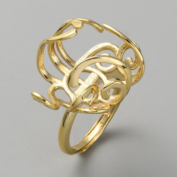 Adjustable Brass Ring Components Twist Flower Ring Settings for Gemstone Pearl Golden Inner Diameter: 17mm