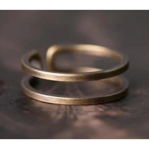 Adjustable Brass Ring With Open Mouth U Shaped Geometry Dotted Pattern Retro Electroplated Finish With Dots Details