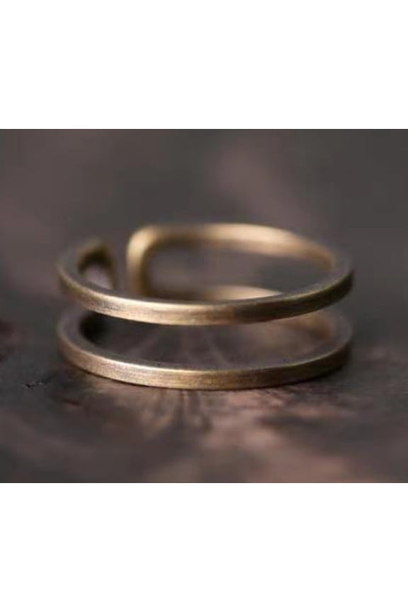 Adjustable Brass Ring With Open Mouth U Shaped Geometry Dotted Pattern Retro Electroplated Finish With Dots Details