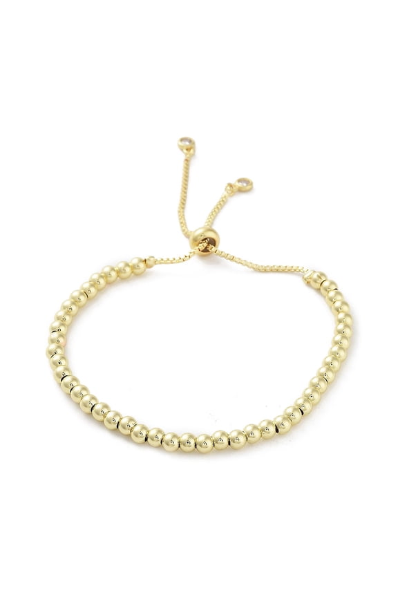 Adjustable Brass Round Beaded Slider Bracelets with Box Chains Real 18K Gold Plated Inner Diameter: 2~3-3/8 inch(5.2~8.6cm)